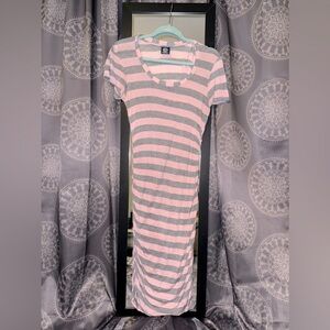 Bobeau Sundress with Light Pink and Grey Stripes, Size Small.